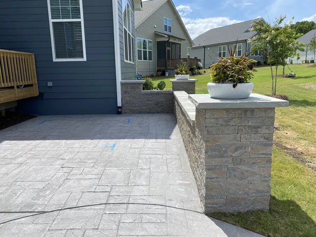 Paver patio with a soldier-course border