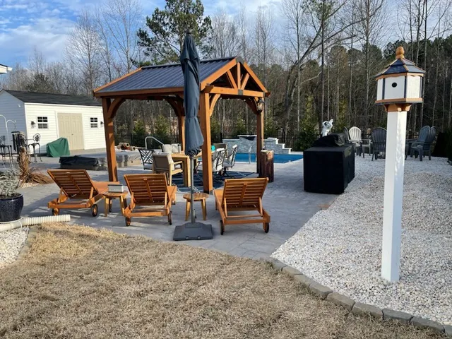 Gazebo over a finished hardscape
